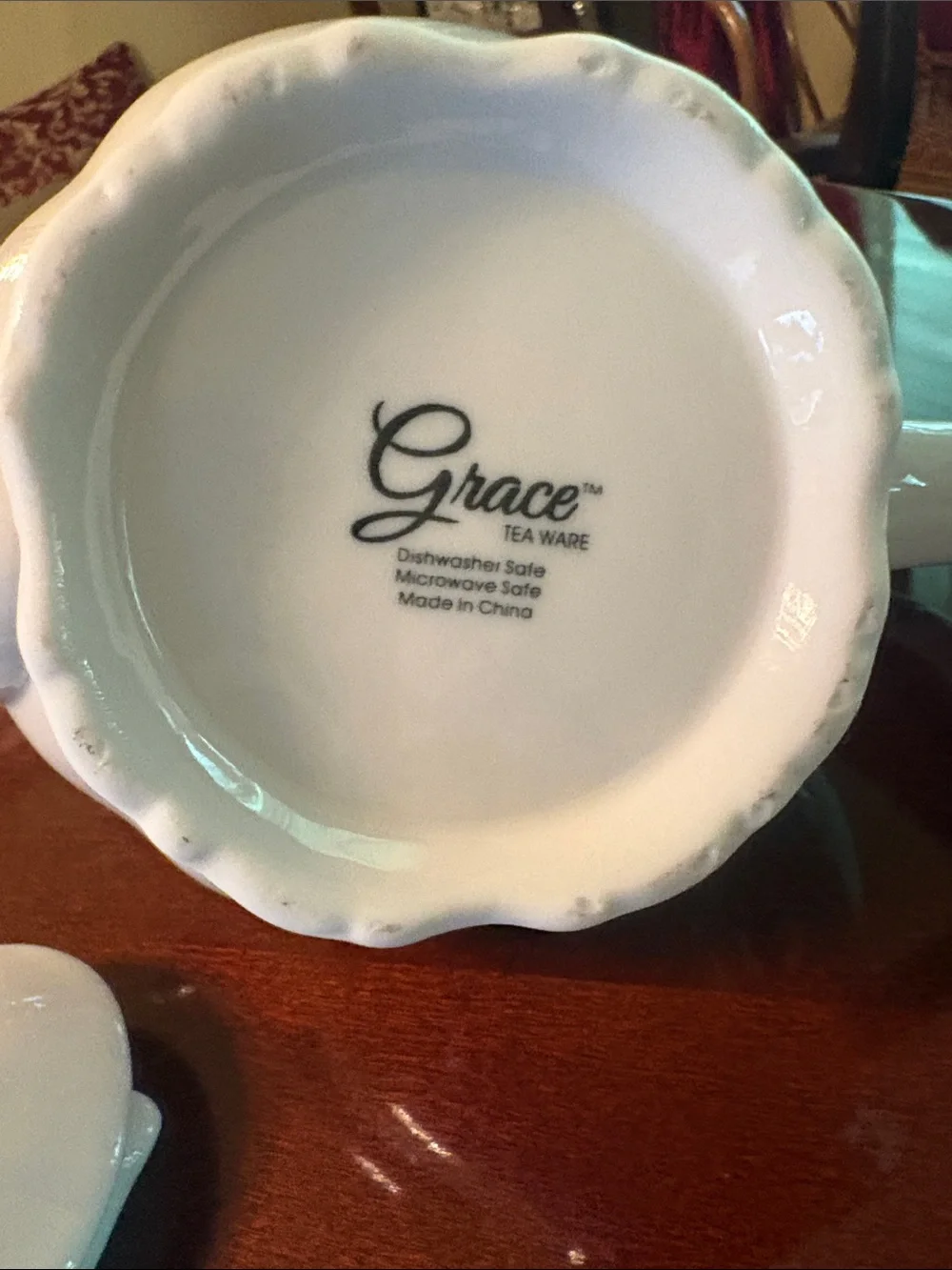 Graces Teaware‎ Classic White Porcelain Teapot Sculpted Handle and Lid 6.5”H